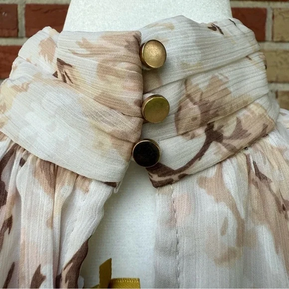 House of Harlow NWT 1960 Long Sleeve Cream Tan Floral Smocked Mini Dress 👗 - Picture 12 of 17